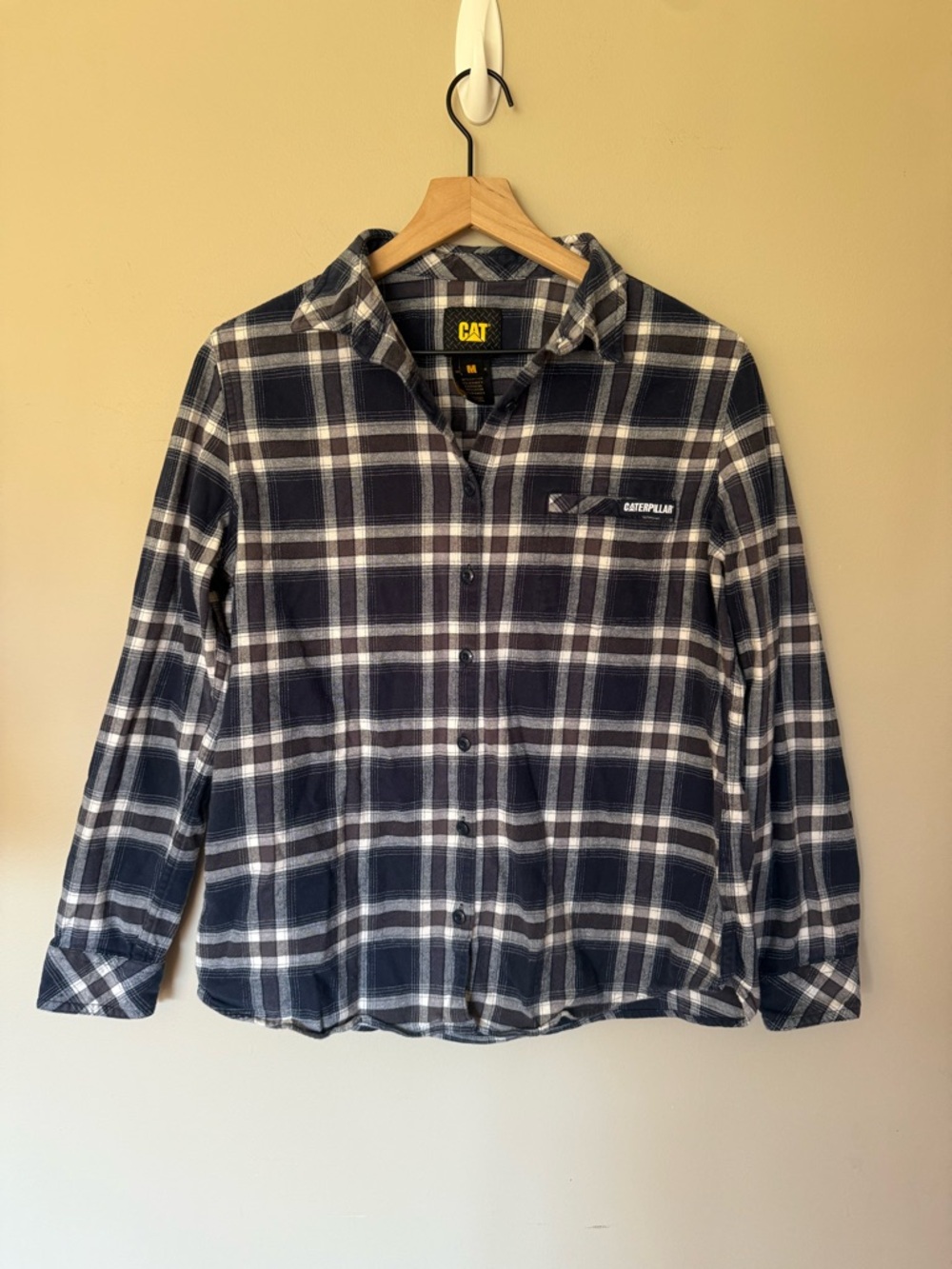 Caterpillar Navy & White Plaid Button-Down Shirt